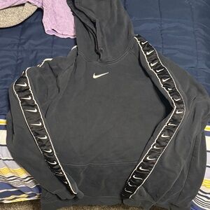 Nike Center Logo Vintage Black Hoodie with White Accents